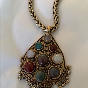 CAbi Gold Necklace with Multi-Color Stones